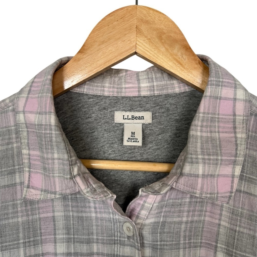 L.L. Bean Pink &‎ Gray Plaid Button Down Shirt Cotton Lined Size Medium - Picture 3 of 9